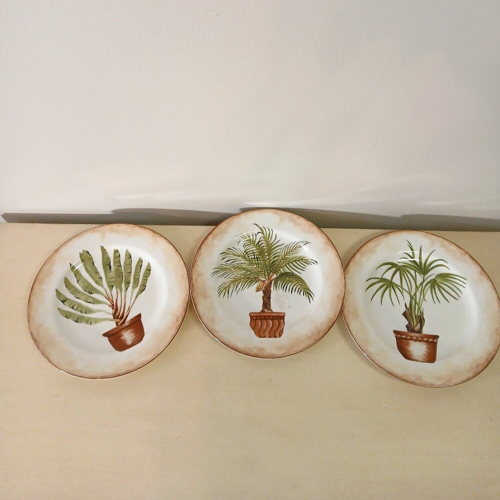 3 decorative plates - American Atelier - Tropical Palm -porcelain